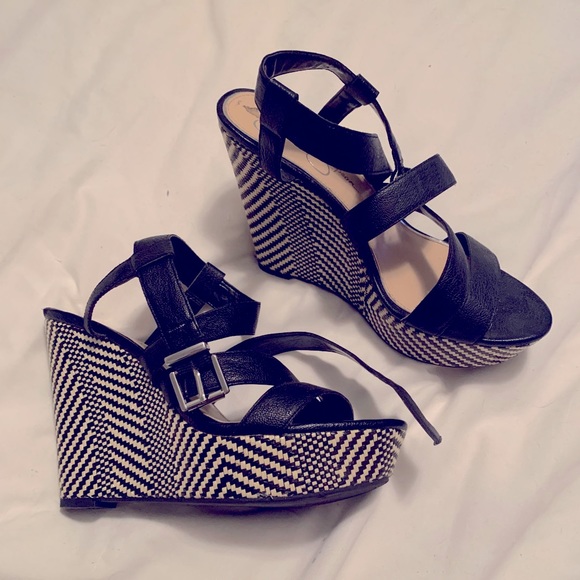 Jessica Simpson Black and White Wedge Sandals - Picture 1 of 2